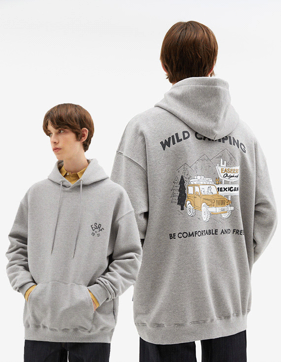 ESRF008*ESRFオフローダープリンティングフードティーシャツ