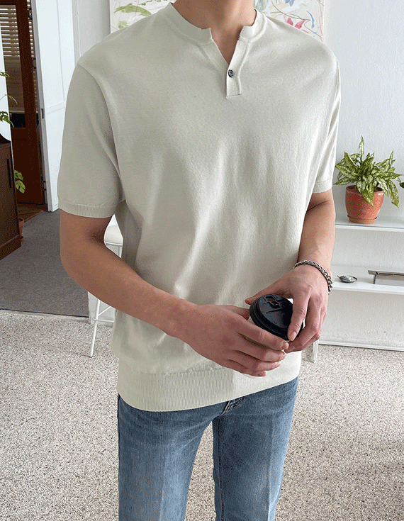 ルティックヘンリーネック半袖ニット<br><font style=font-size:11px;color:#595959>M~L(95~105)<*font><br></font>