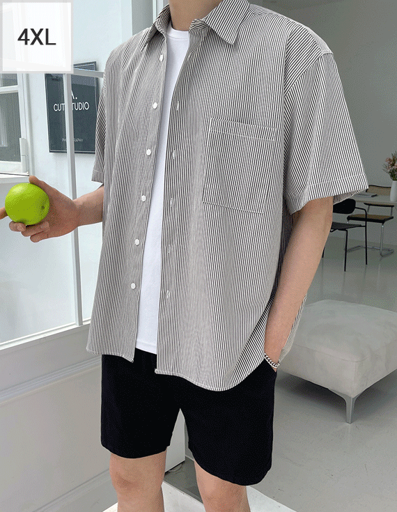 エルコストライプオーバーフィット半袖シャツ<br><font style=font-size:11px;color:#595959>1～2(105～120)<*font><br></font>