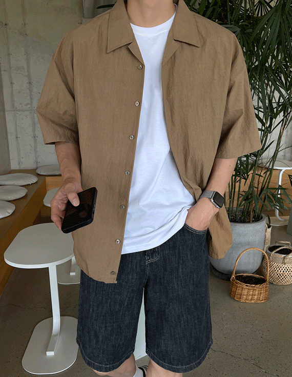 ビッグオーバーストリングオープンカラー半袖シャツ<br><font style=font-size:11px;color:#595959>フリーサイズ(95～110)<*font><br></font>