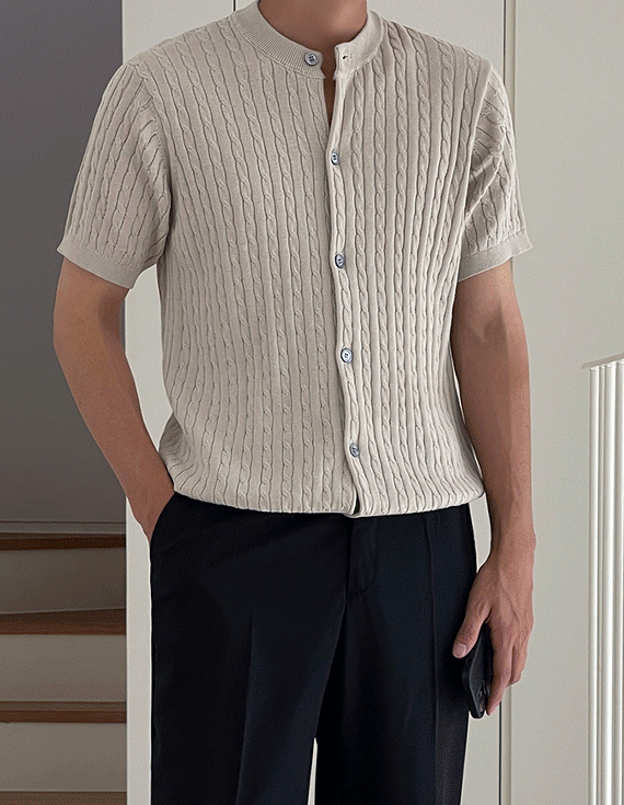 クールナチュラルケーブルラウンド半袖カーディガン<br><font style=font-size:11px;color:#595959>L～XL(95～105)<*font><br></font>