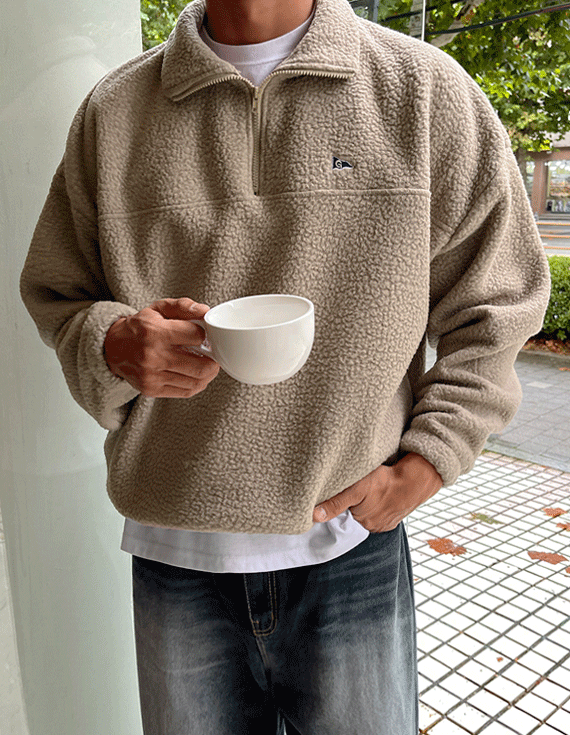 ビッグオーバー 旗 刺繍 フリース アノラック スウェット