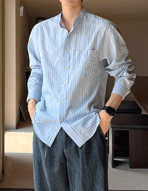 orr multi stripe チャイナ シャツ 30156