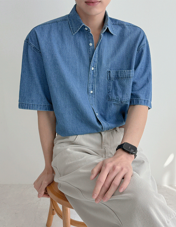 basic washing denim 半袖シャツ 30184