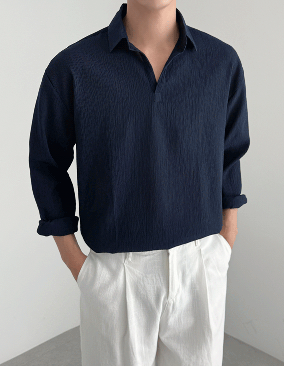 wrinkle V-neck pleat シャツ 30230