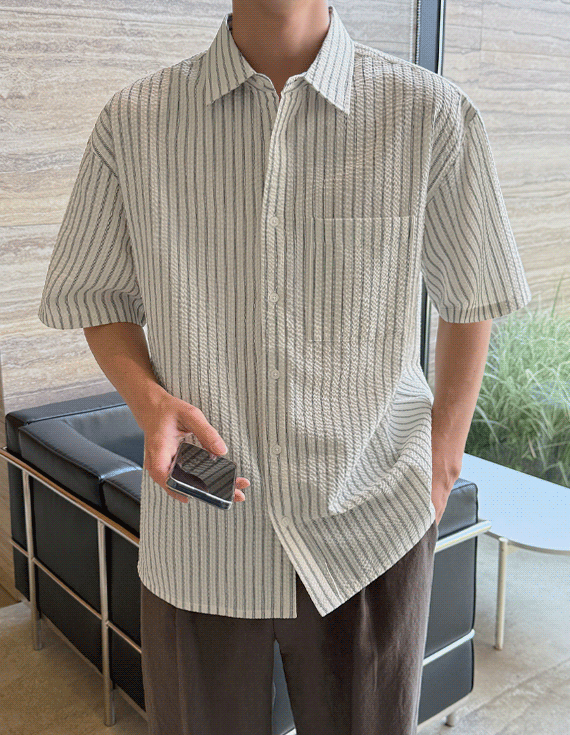 lowen stripe over fit 半袖シャツ 30324