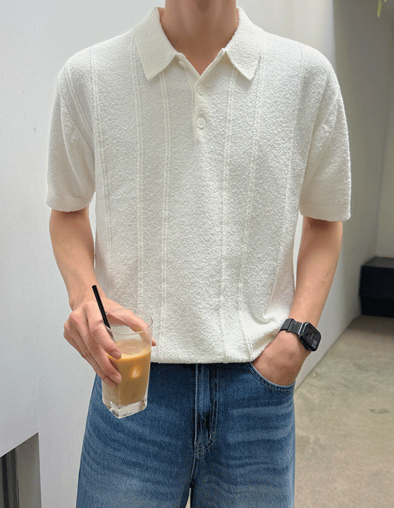 rope 3-button collar 半袖ニット 30349