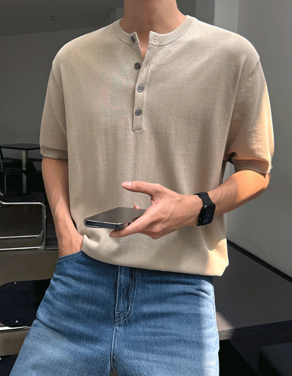 cool 4-button henley neck 半袖 ニット 30360