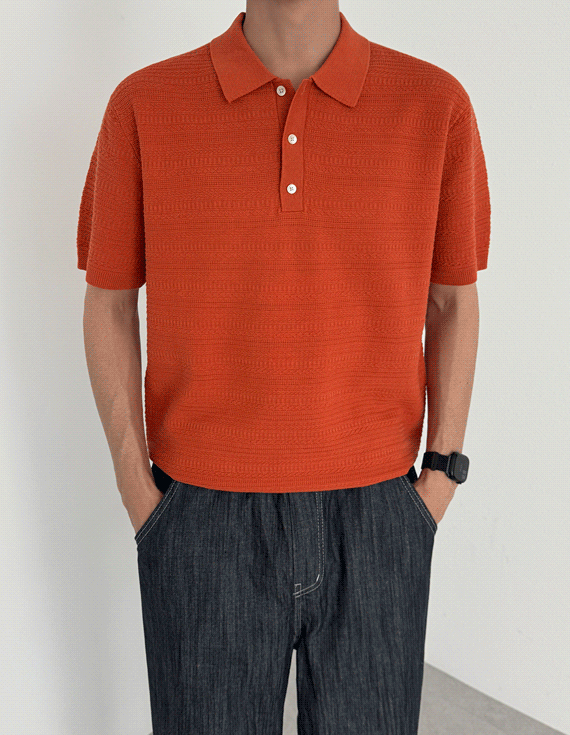 ethnic pattern collar 半袖ニット 30366