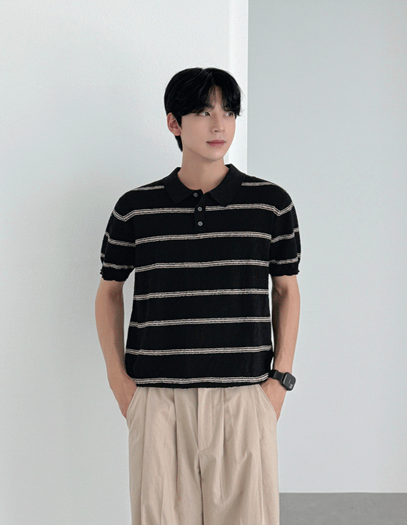 boucle stripe collar 半袖 ニット 30370