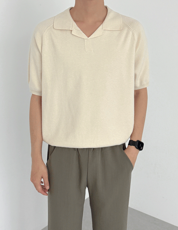 soft modal open collar 半袖 ニット 30375