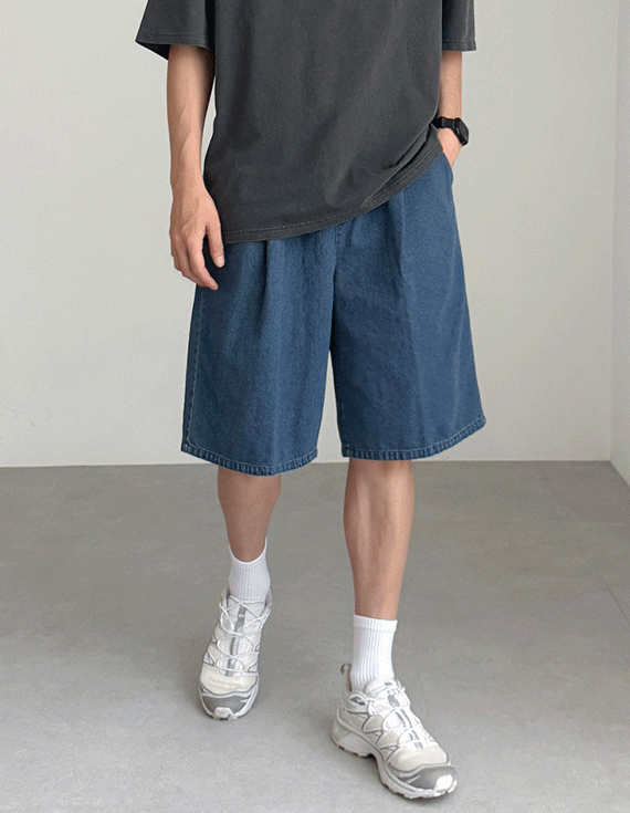 easy one tuck denim ハーフパン 30377