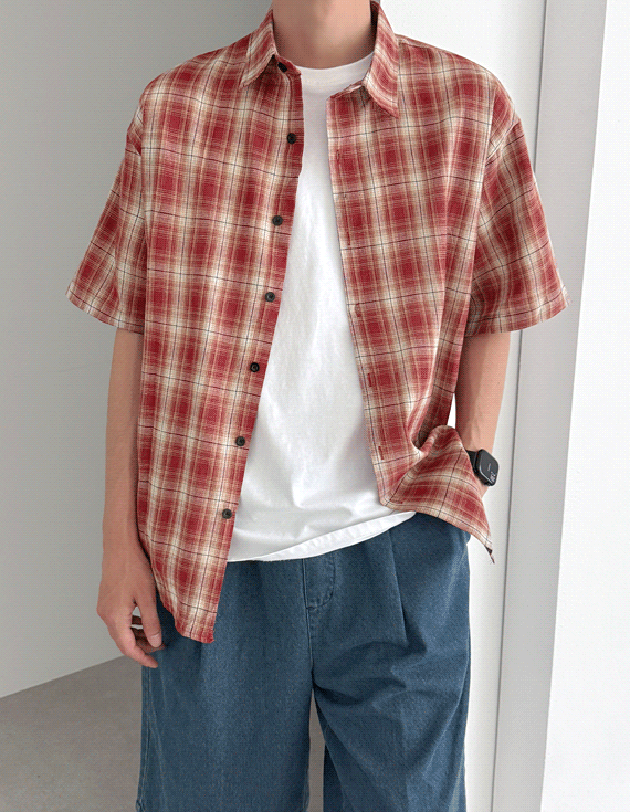 casual lime check 半袖シャツ 30383