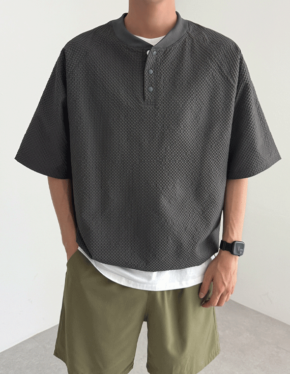 seersucker Henley neck 半袖T 30381