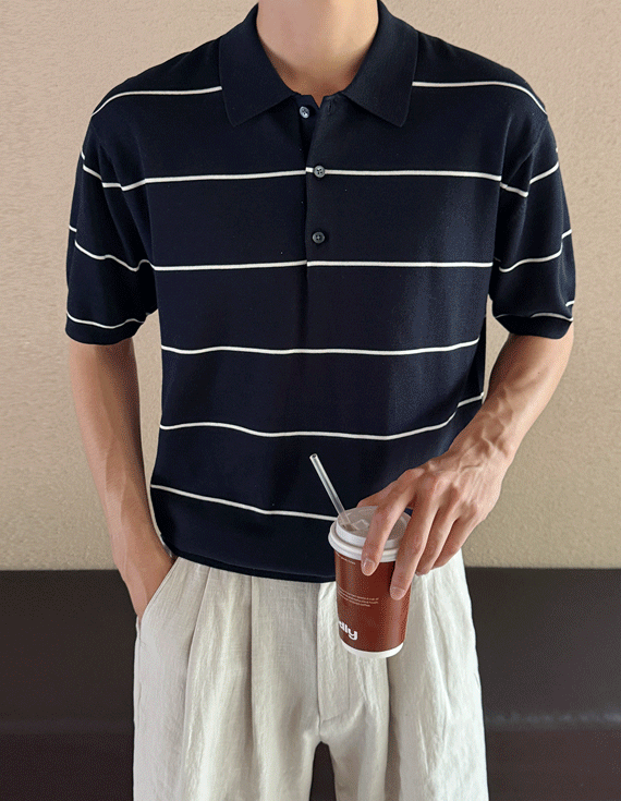 aircool tencel stripe 半袖 ニット 30451