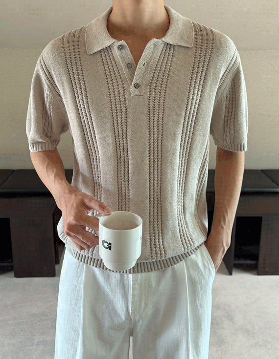 rion button collar 半袖 ニット 30463