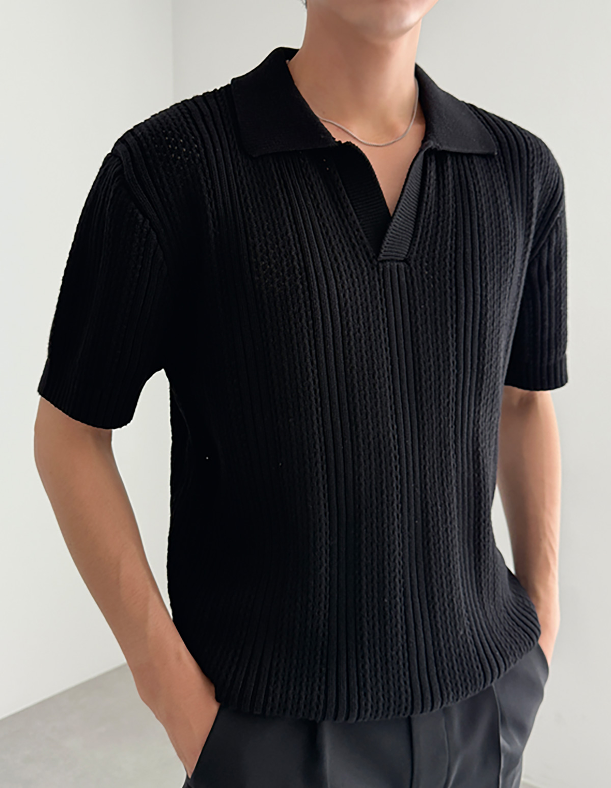 open collar crochet 半袖 ニット 30469