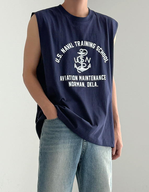 naval printing オーバーフィット 袖なし 30487