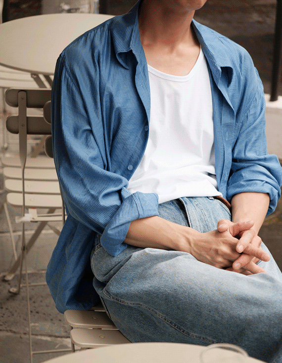 stripe rayon seersucker シャツ 30489