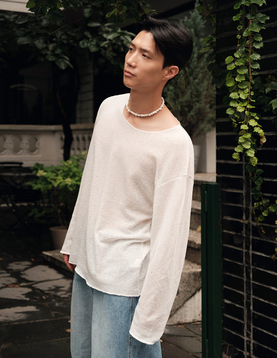 linen knit slub long sleeve Tシャツ 30505
