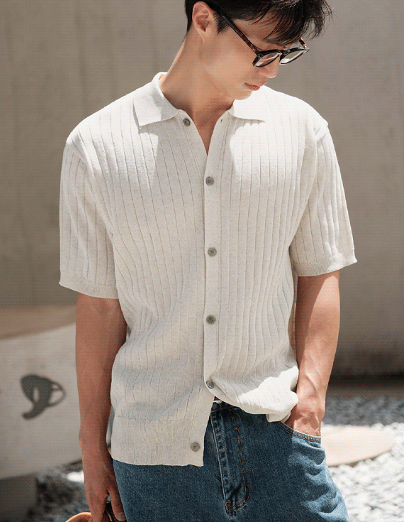 adrian button linen 半袖 カーディガン 30509