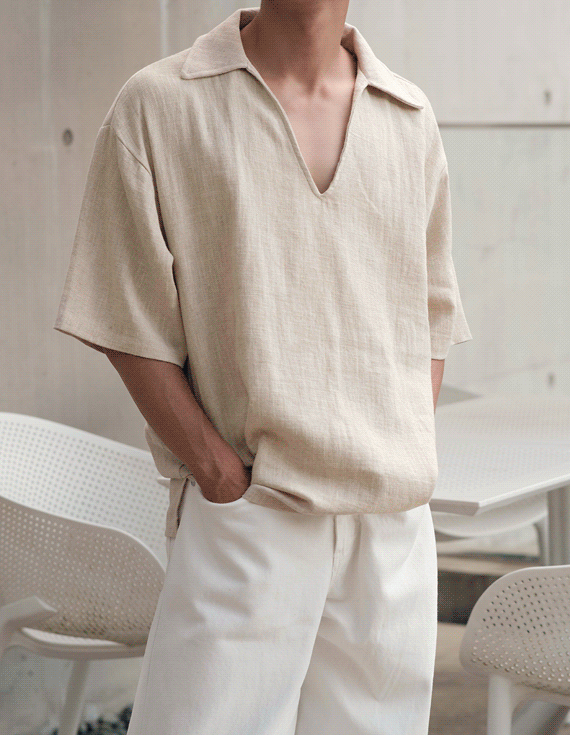savage v neck linen 半袖シャツ 30525