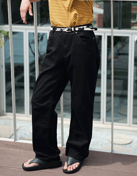 chic black semi denim ワイドパンツ 30528
