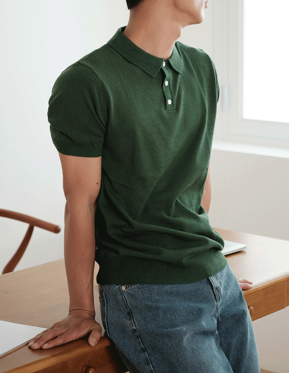 super basic fit collar 半袖 ニット 30561