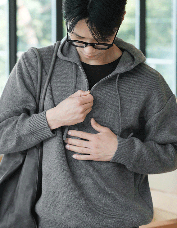 half zip-up フードニット 30605