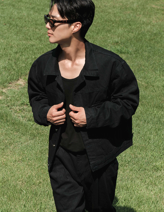 chic black fit tuck トラッカージャケット 30607