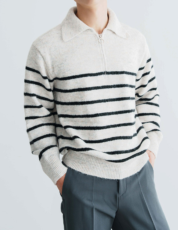 wool bokashi half zip collar ニット 30952