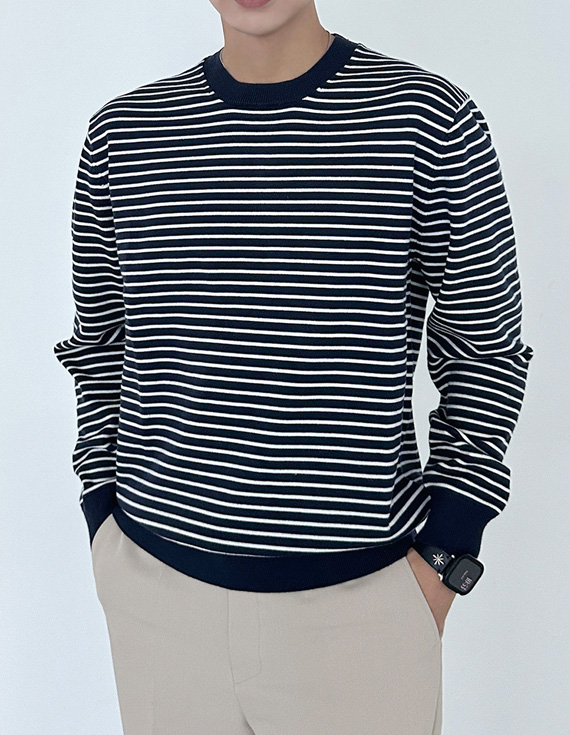 basic stripe round ニット 30979