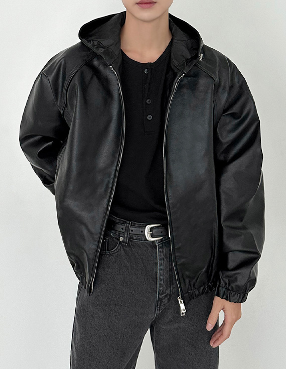 faux leather hoody ジャケット 31025