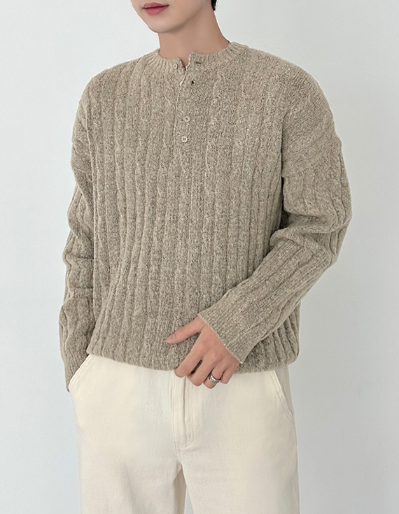 ヘビーヘンリーネックケーブルニット31066