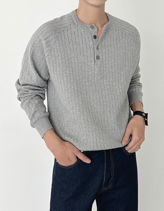 ラッキーヘンリーネックボタンニット31071