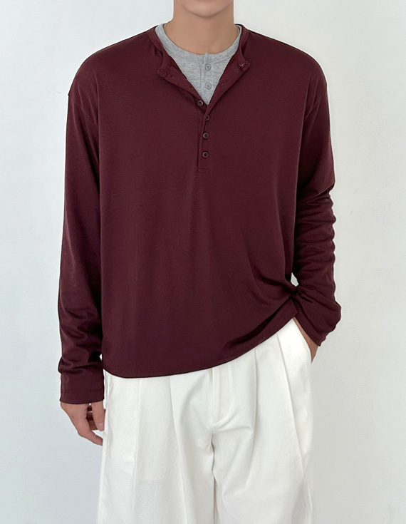 Color Henley Neck Slim 長袖Tシャツ 31088