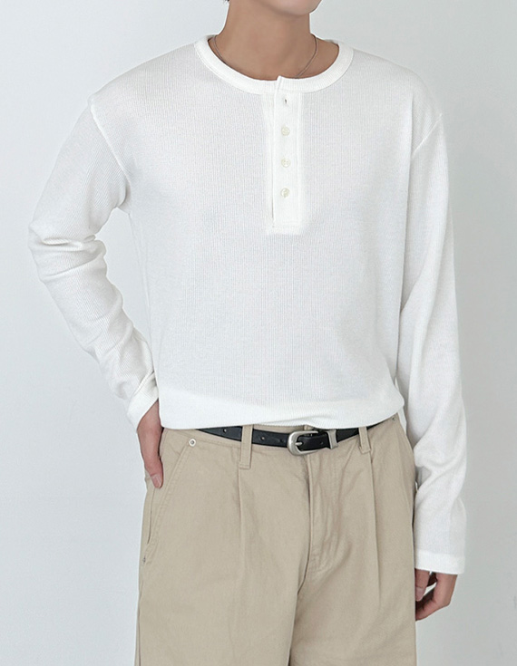 mini texture henley Tシャツ 31116