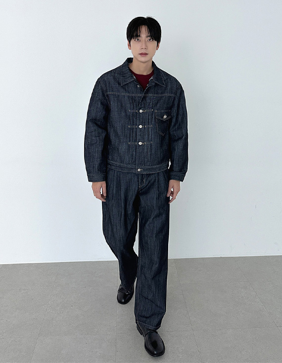 857 twin pleat wide デニムパンツ 31138