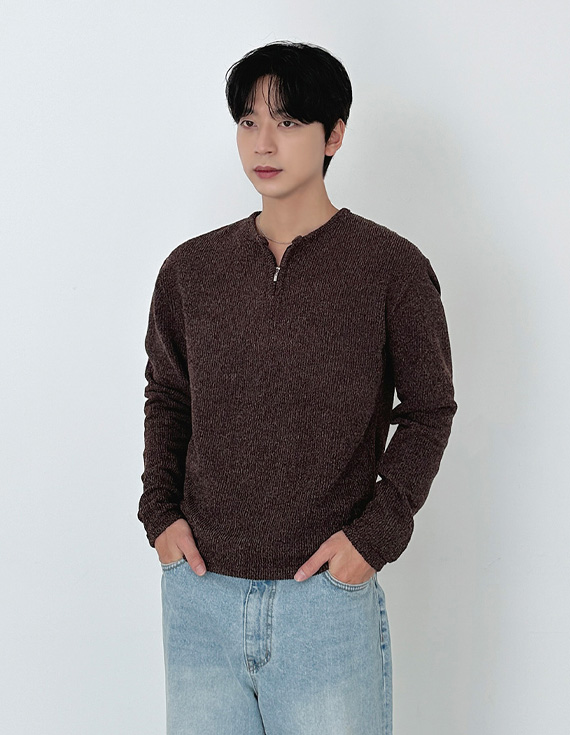 early zip henley top cozy Tシャツ 31152