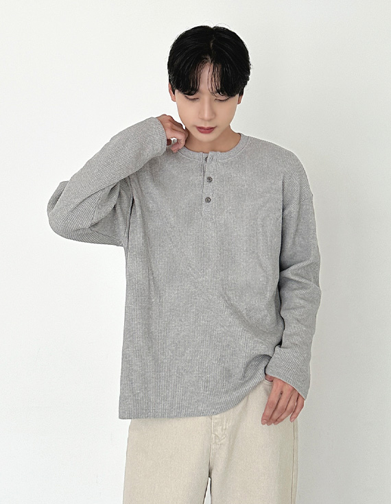 london waffle texture henley Tシャツ 31156