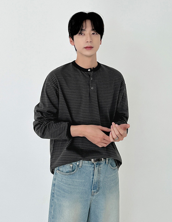 dawn vintage mood stripe henley Tシャツ 31162