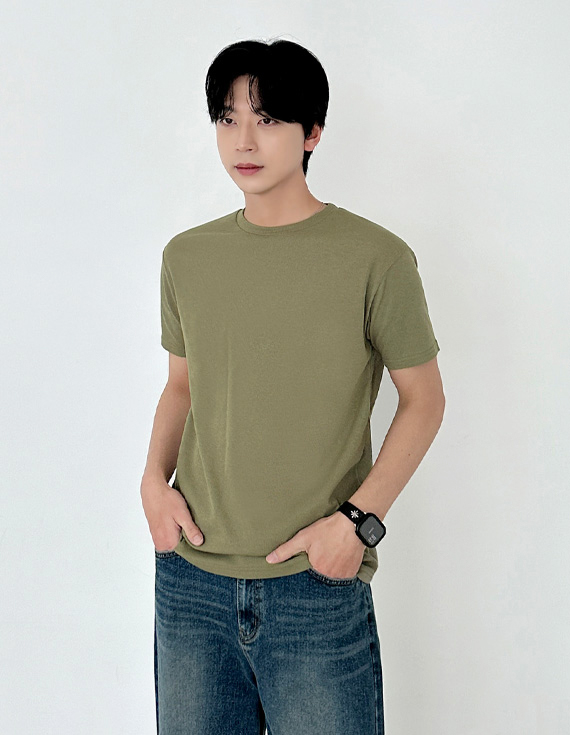 ribbed texture muscle slim 半袖T 31171