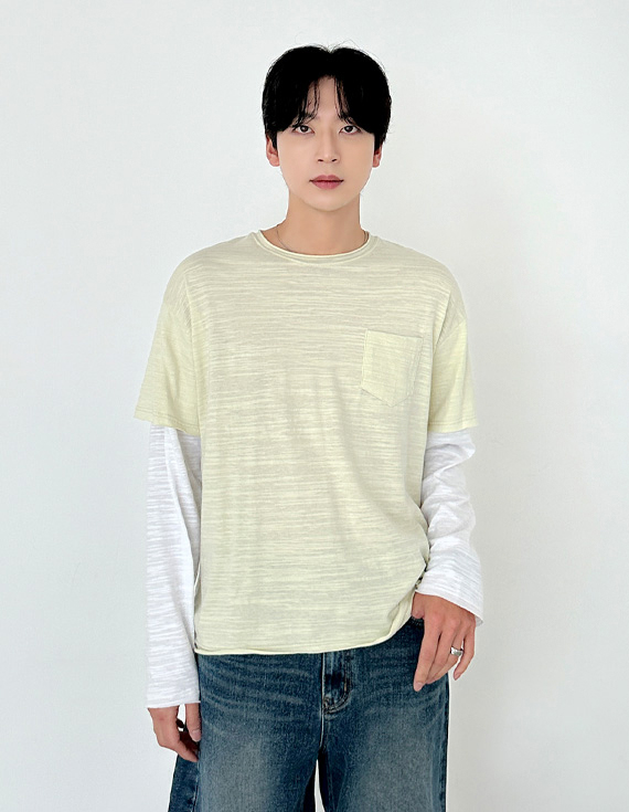 layered slub texture pocket Tシャツ 31172