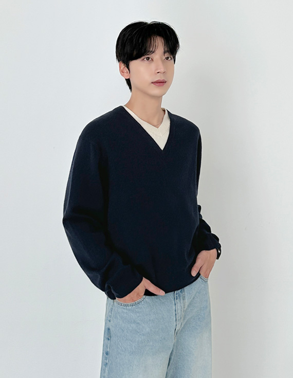 深い contrast line basic ニット 31177