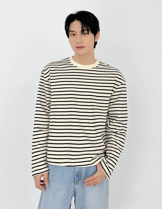 stripe crop basic round Tシャツ 31176