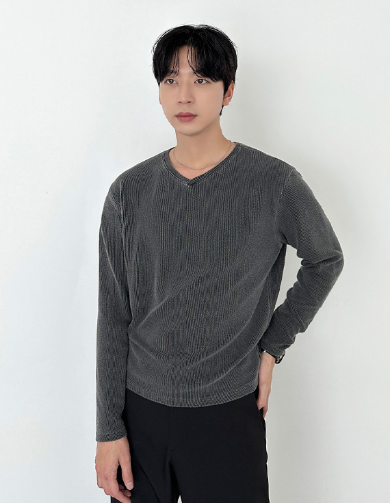 washed pigment v neck ニット 31178