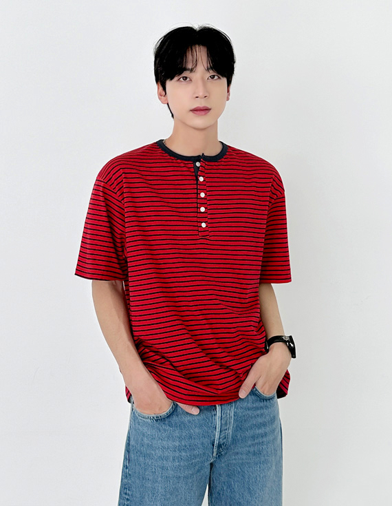military stripe henley casual 半袖T 31201