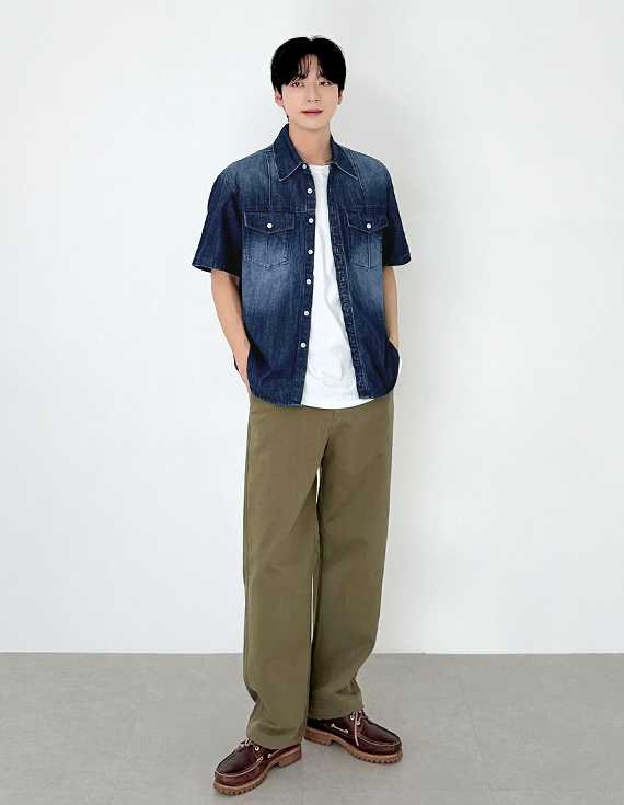 goat washed denim 半袖シャツ 31204