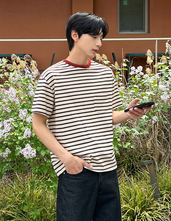 multi stripe pocket crop 半袖T 31219