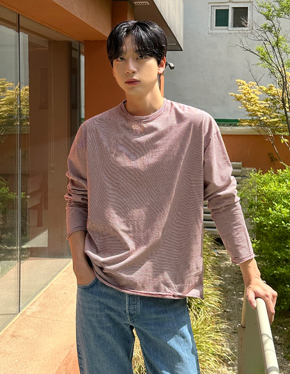 raw edge stripe easy texture Tシャツ 31221